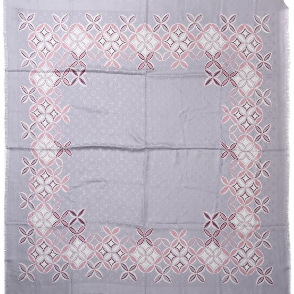 LOUIS VUITTON Silk Wool Flowergram Monogram Shawl Light Pink